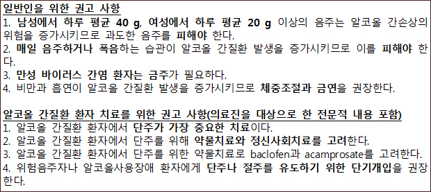 간학회, 알코올 간질환 진료 가이드라인 제정