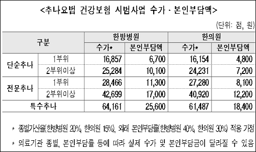 추나요법 건보 시범사업 착수…수가 1만6천원부터