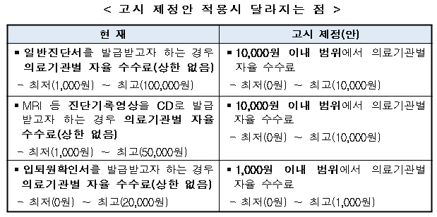 일반진단서·진단기록영상 CD 발급비 1만원 내 제한