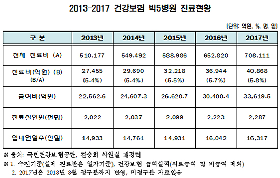 '빅5' 진료비 연 4조원 돌파…대형병원 쏠림현상 여전