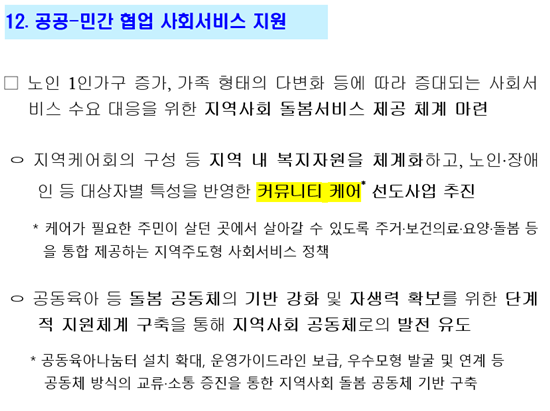 국가재정 16개 과제에 '커뮤니티케어' 포함
