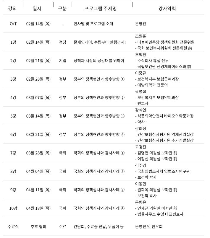 의회정책연, 생명과학분야 공공정책 고위자 과정 개설