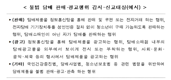 내달 1일부터 담배 불법 판매·판촉 신고센터 운영