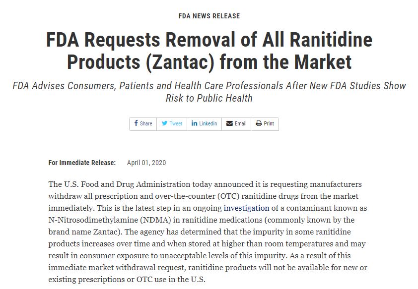 "안전성 보장 불가"...FDA, 라니티딘제제 퇴출 결정