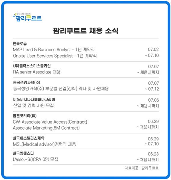 로슈·GSK·동국생명과학 등 신입·경력직 채용 