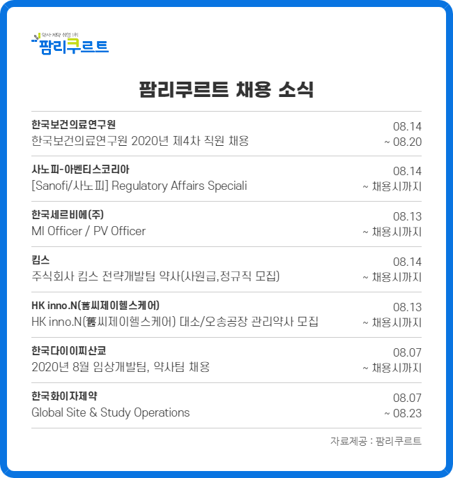 보의연·사노피·HK이노엔 등 경력직 모집