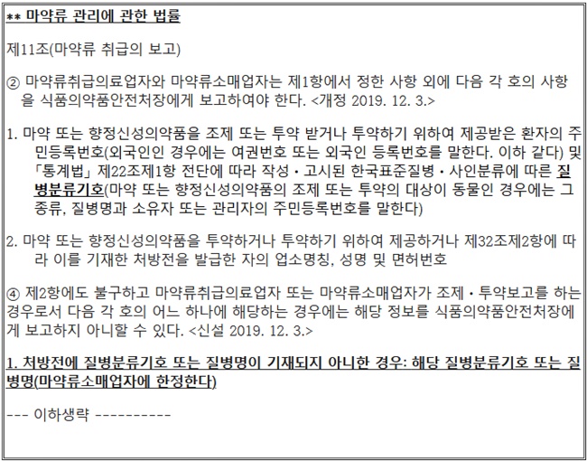 "약국 마약류 질병기호 의무, 처방전 기재 때만 부여"