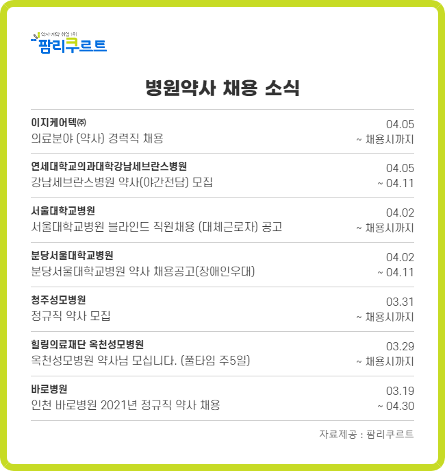 강남세브란스병원 야간 약사 모집...하루 수당 50만원
