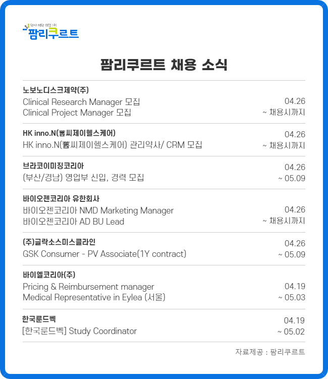 노보노디스크·바이오젠 등 임상관리·PM 채용 활발