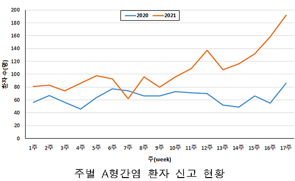 A형 간염 환자수 전년 동기대비 2배 이상 증가