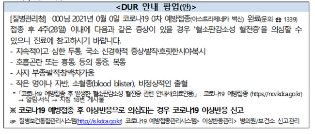 신규 도입 화이자·얀센·모더나 백신 접종자 DUR 안내
