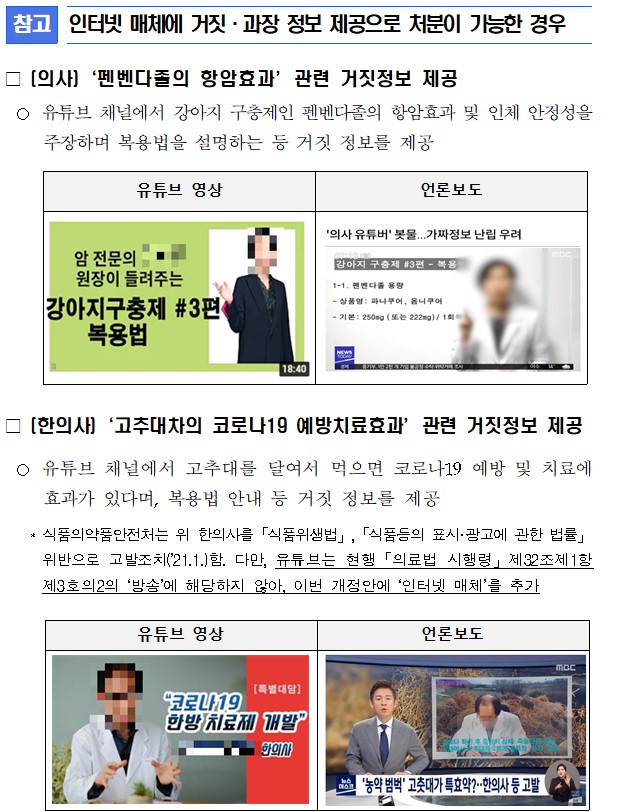 펜벤다졸 항암제 등 '인터넷 쇼닥터' 규제, 국무회의 의결