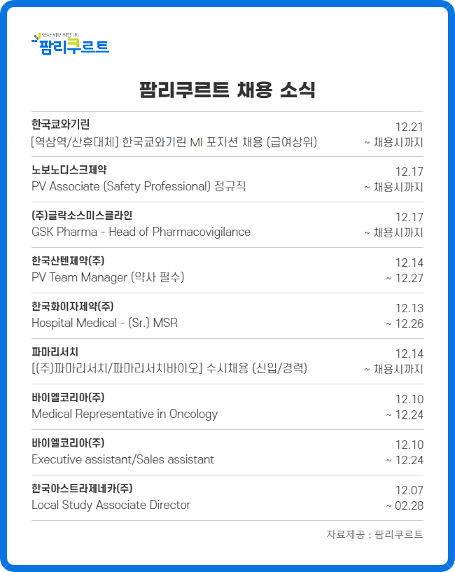GSK·바이엘 등 영업-경영지원 경력직 모집