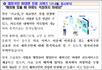 정부 "재외국민 비대면 진료+건기식 소분 성과"