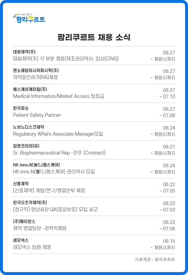 SK·신풍·로슈 등 국내외 제약사 개발·영업 직원 채용