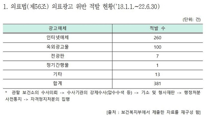 유튜브·블로그 등 의료법 위반광고, 4년간 397건 적발