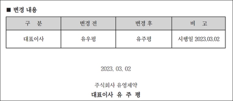 유영제약, 신임 대표이사에 유주평 사장