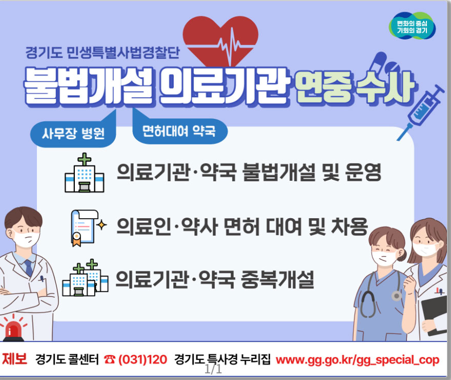 경기특사경 "사무장병원·면대약국 연중 수사합니다"