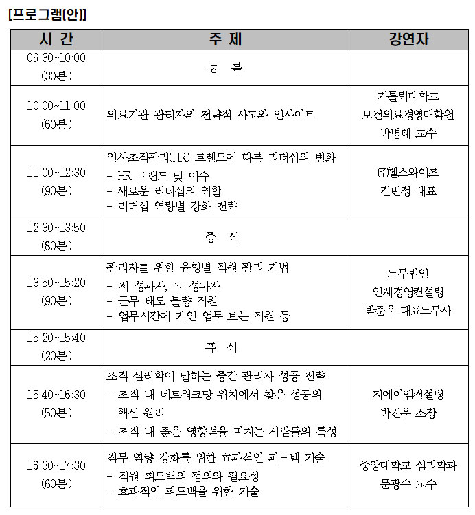 병원협회, 내달 중간관리자 역량강화 연수교육