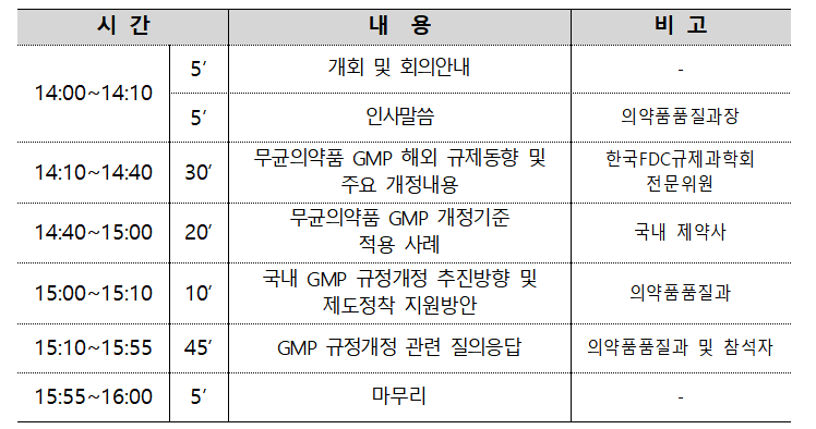 무균의약품 제조·품질관리기준 개정 관련 공장장 간담회