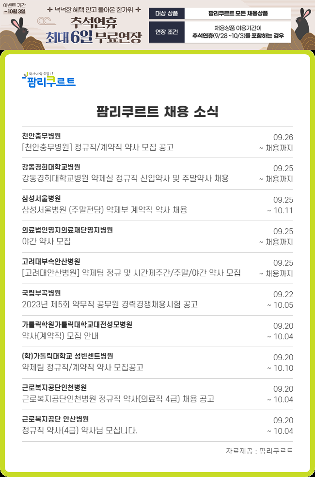공단 인천병원 4급 약사 모집중...내달 4일까지 원서접수 