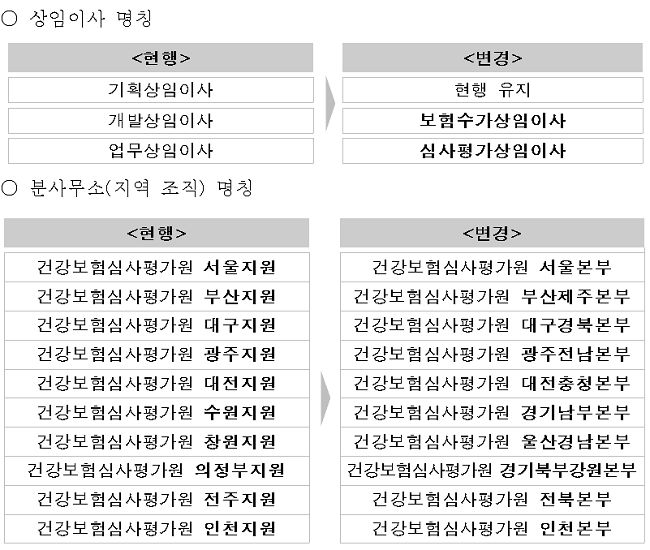 심평원 조직 명칭 변경…상임이사·지역조직 변화