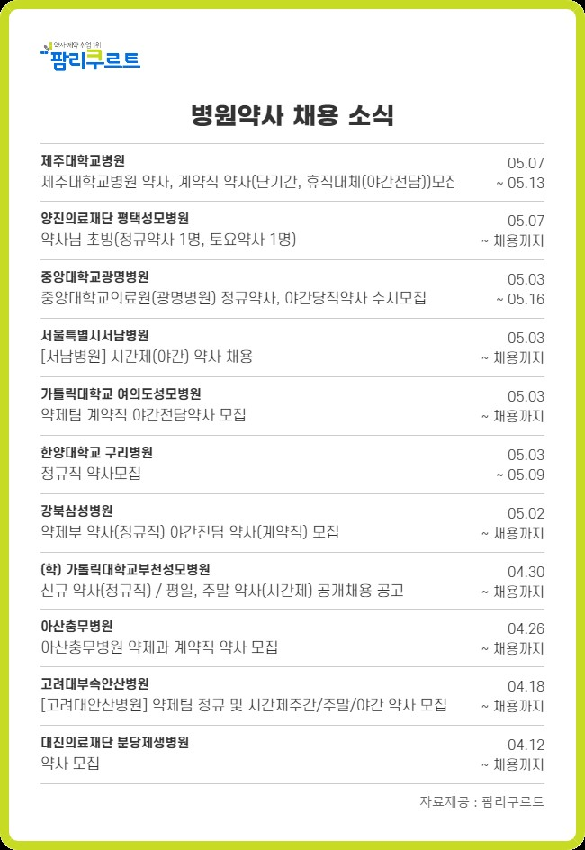 "경력직 최고 급여 대우"...평택성모병원 정규직 약사 채용 
