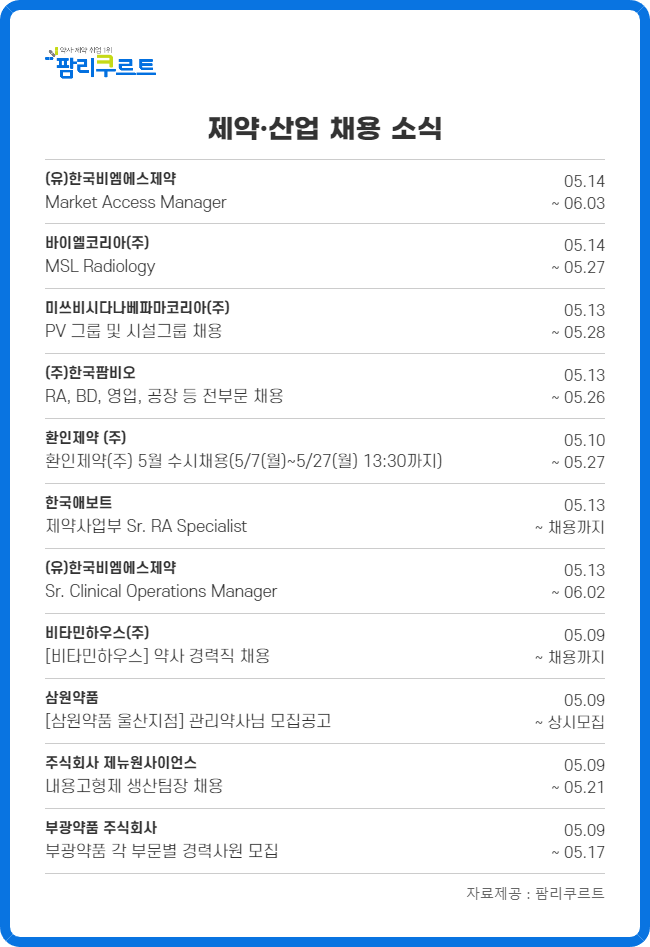 부광·팜비오·환인 등 제약업계 신입·경력직 채용 실시