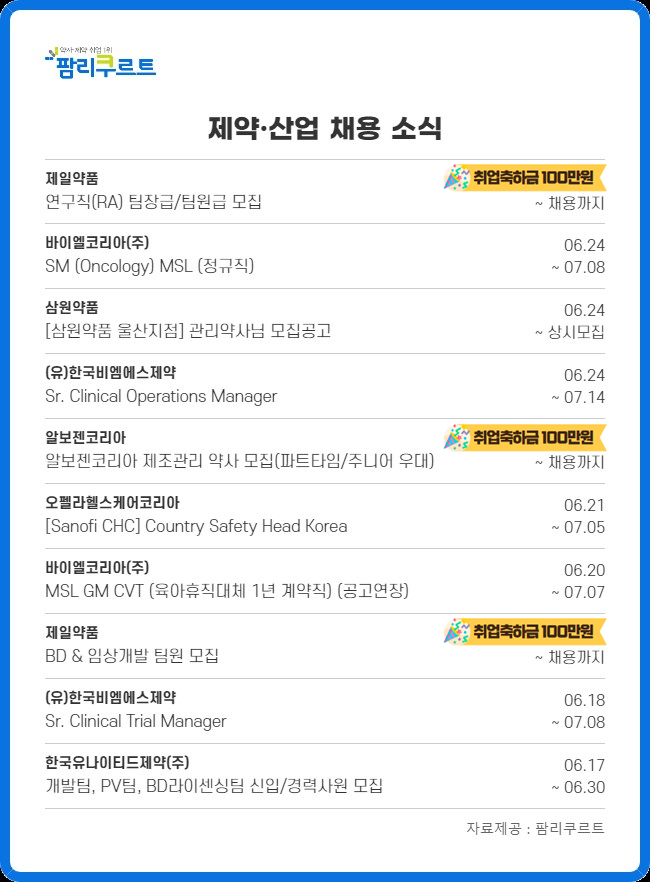 제일·바이엘·BMS 등 제약업계 의학부 인재모집 활발