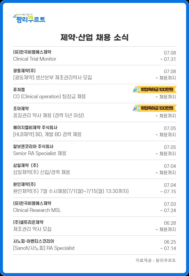 삼일·알보젠·환인 등 제약업계 하반기 수시채용 돌입