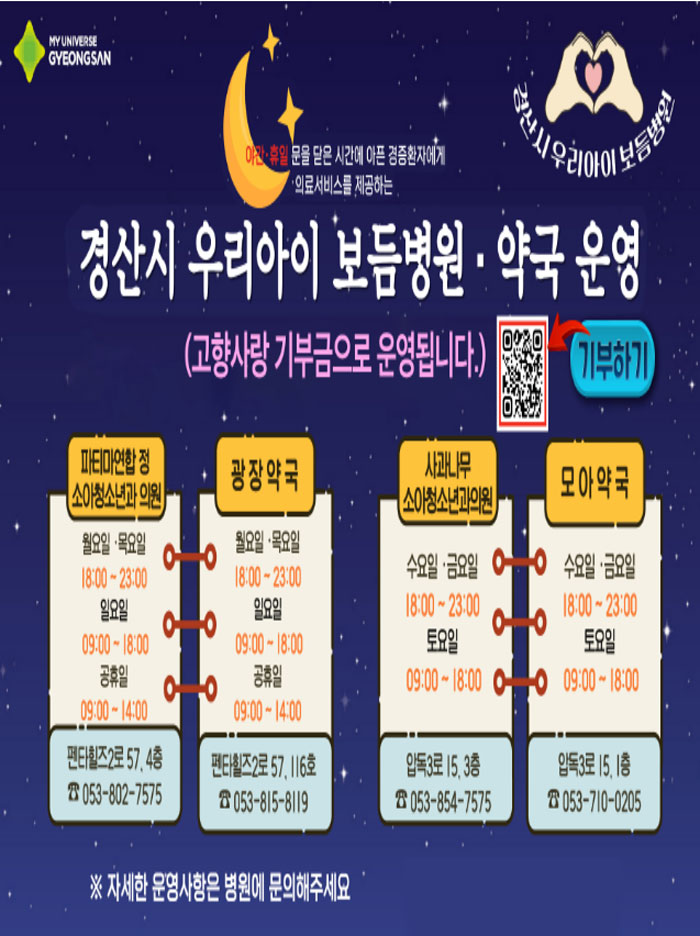 경산시 "우리아이 보듬병원·약국, 휴일 평균 118명 이용"