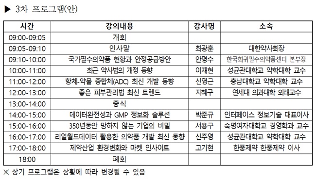 약사회, 9월 12일 제조·수입 업체 관리약사 연수교육  
