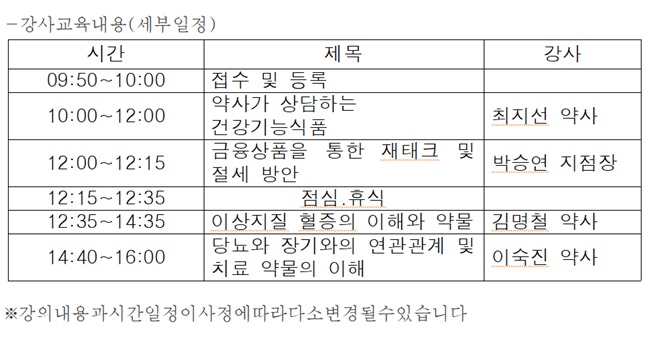 종로구약, 9월 8일 약사 대상 보충연수교육 진행