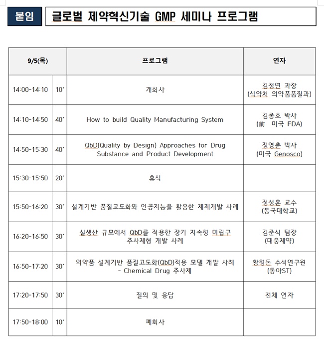 동국대 약학연수원, 9월 5일 글로벌 제약기술 동향 세미나