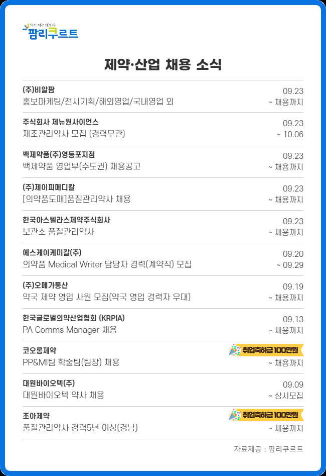 "영업·관리약사 뽑아요"…아스텔라스·조아 등 채용 공고