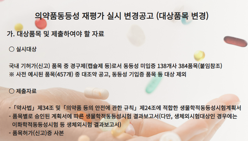 내년 동등성 재평가 공고 끝이 아니다...174품목 추가
