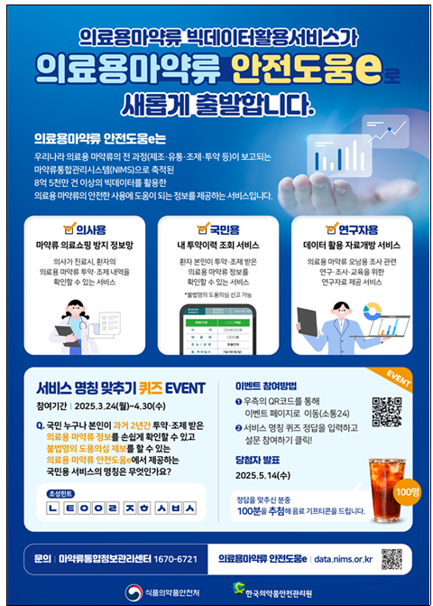 안전관리원, '의료용마약류 안전도움e' 퀴즈 이벤트