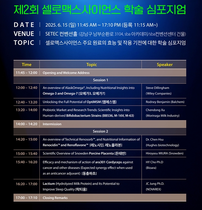 셀로맥스사이언스, 내달 15일 '기능성원료 트렌드' 심포지엄
